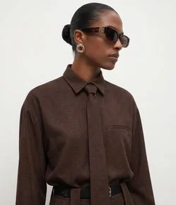 Camisa Oversized em Viscose com Gravata Removível