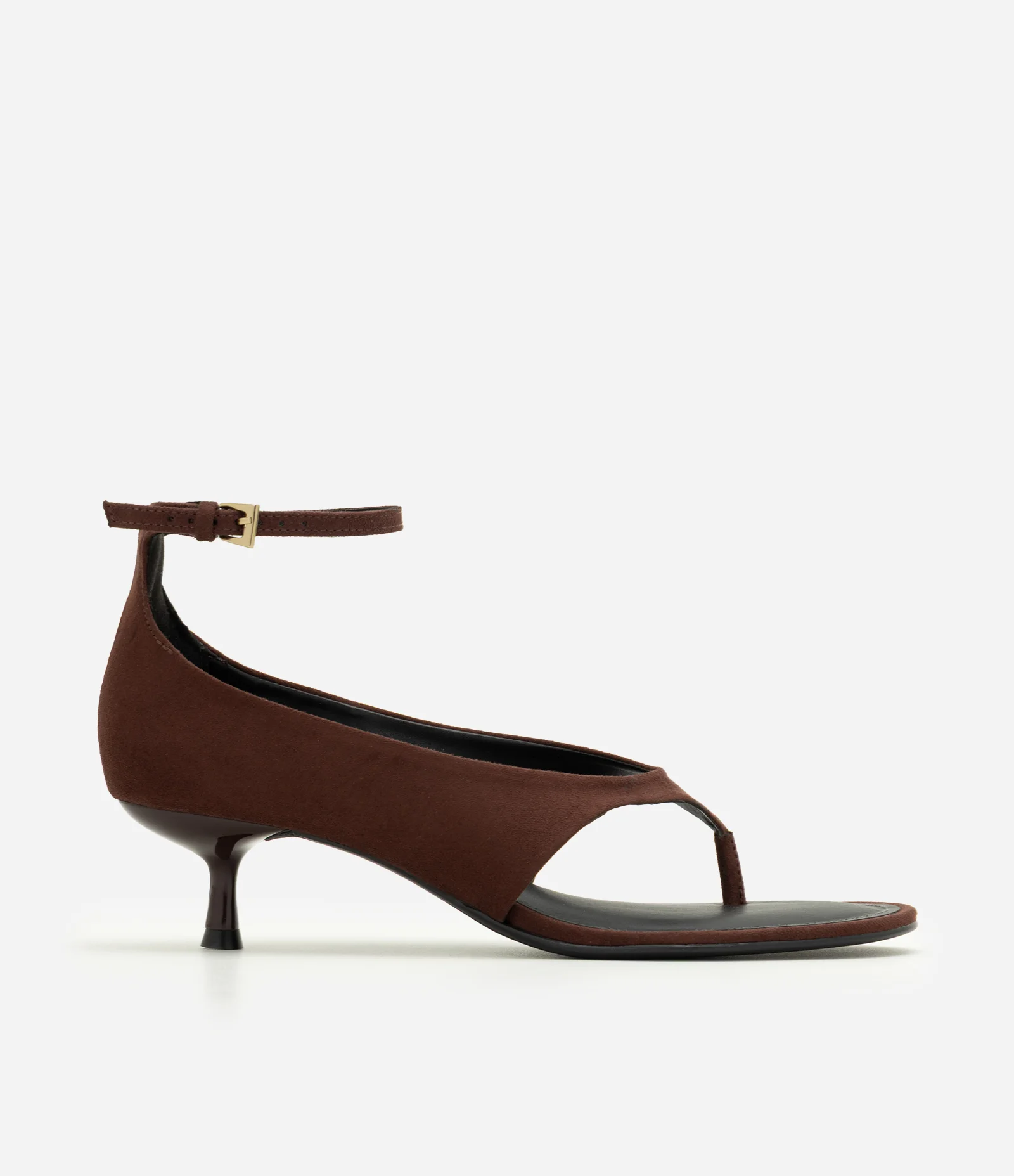 Sandália de Dedo em PU com Salto Kitten Heel Marrom 1