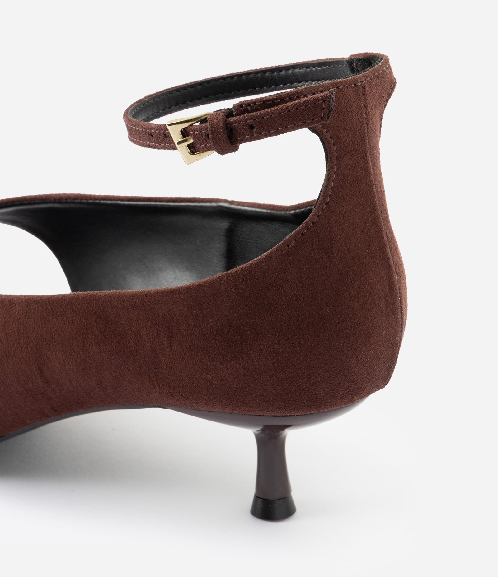 Sandália de Dedo em PU com Salto Kitten Heel Marrom 4