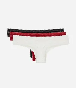 Kit Calcinha Biquini em Fio Laise com Floral Jacquard