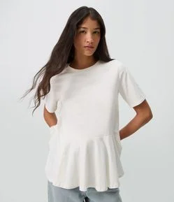 Blusa Manga Curta em Algodão com Barra Peplum