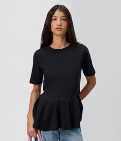 Blusa Manga Curta em Algodão com Barra Peplum