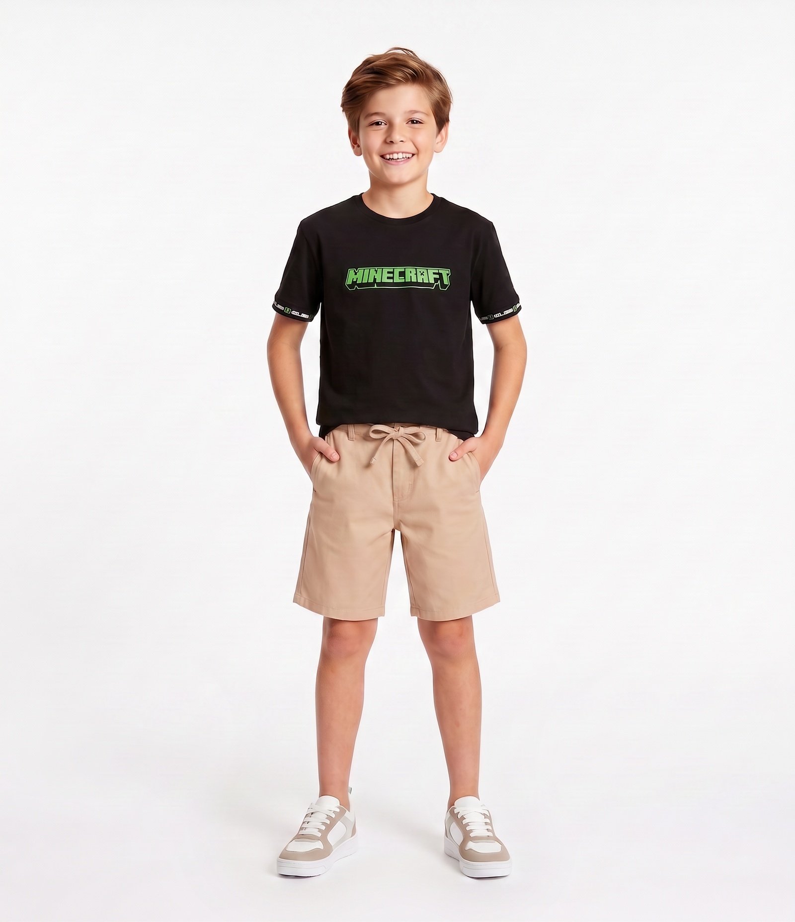 Camiseta Infantil em Algodão com Estampa Minecraft - Tam 5 a 14 Anos Preto 1