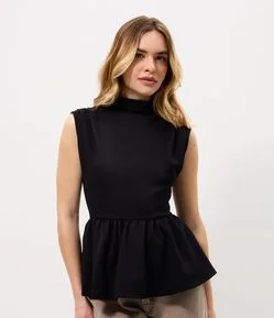 Blusa Peplum em Ponto Roma com Gola Alta