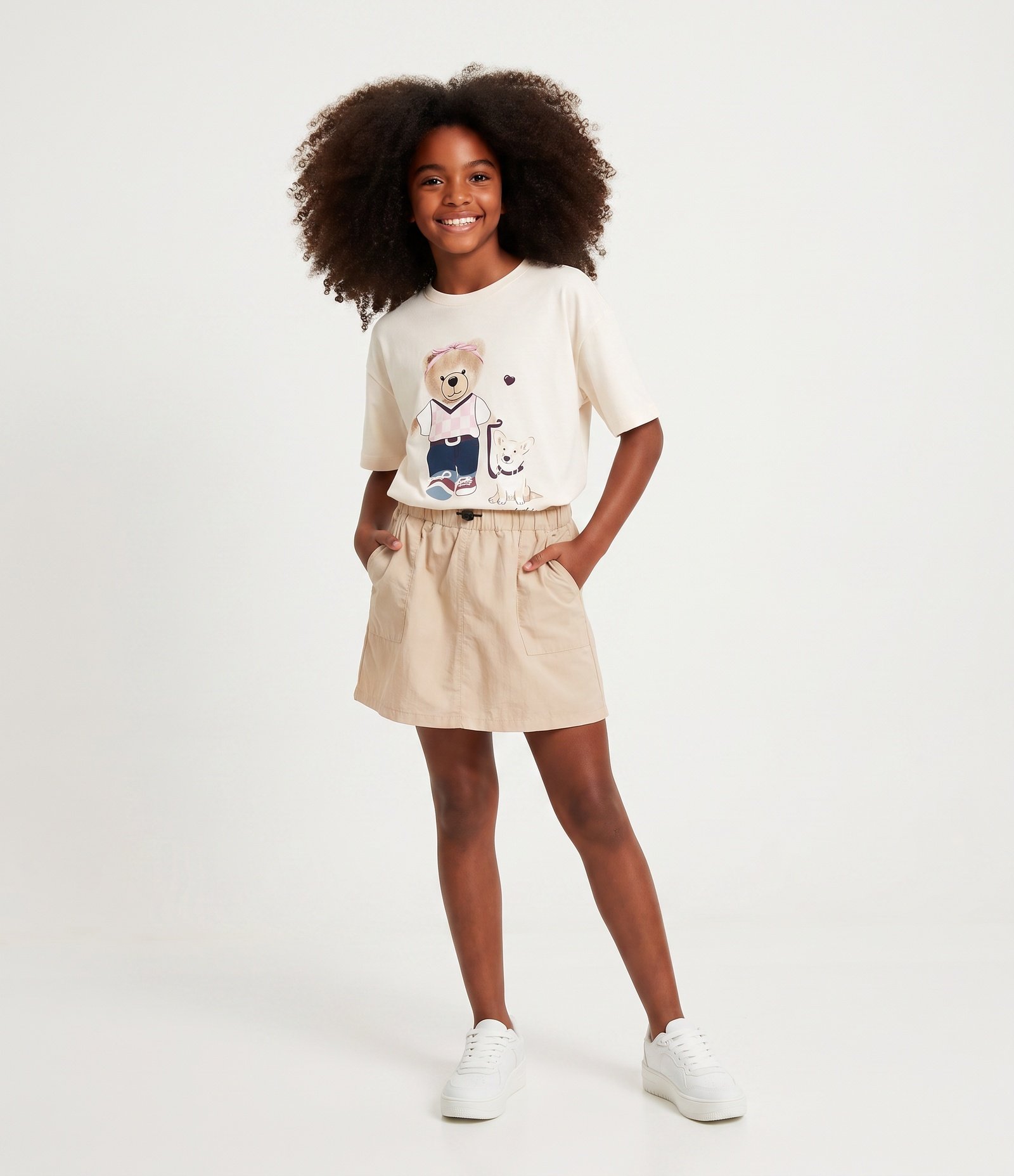 Short Saia Infantil em Microfibra Bege 1
