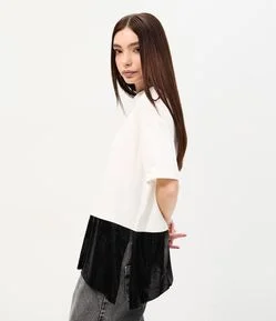 Camiseta Boxy em Algodão com Barra Paetê