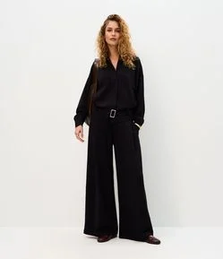 Calça Wide Leg Moletom com Estampa Listrada
