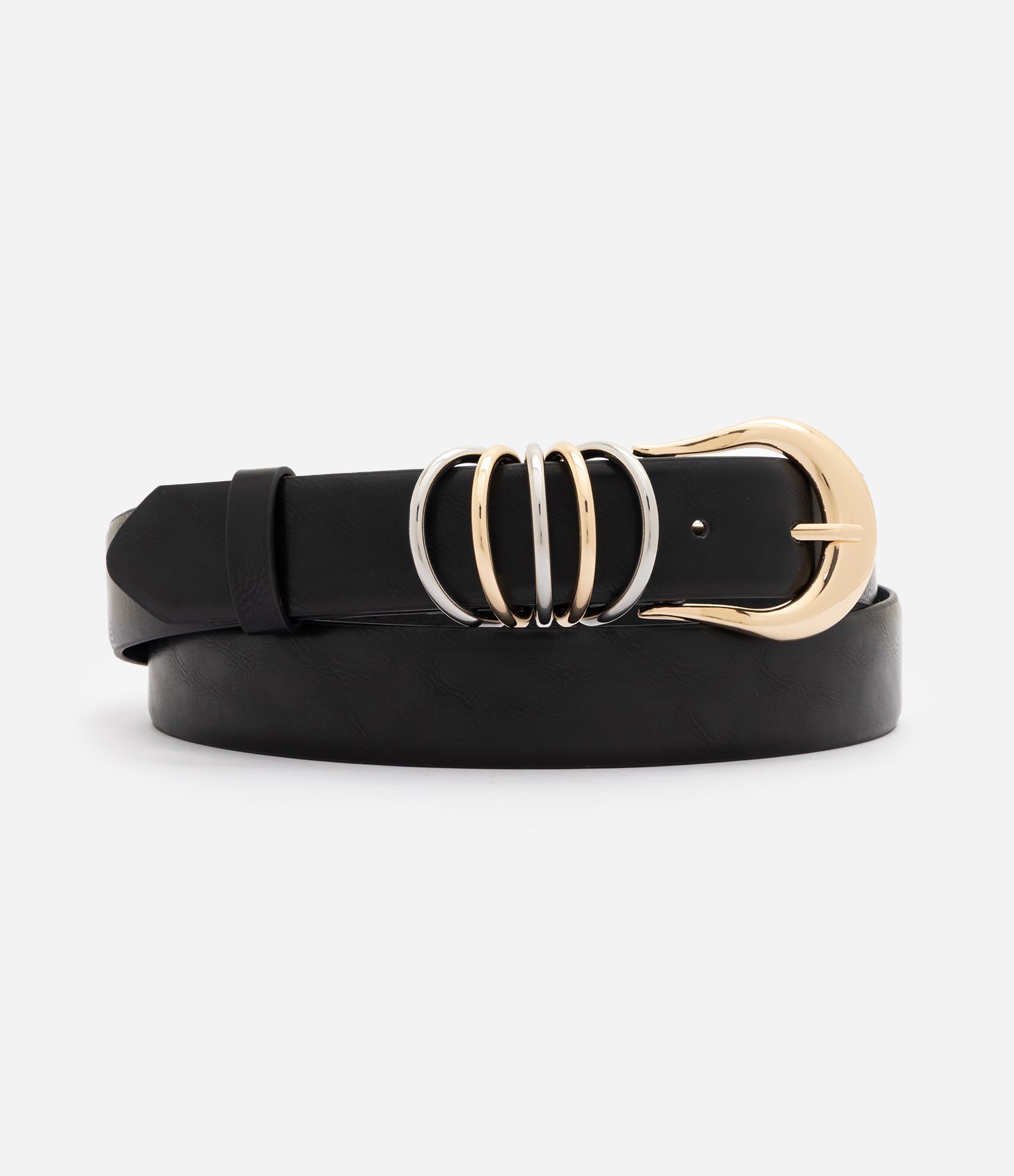 Cinto PU com Argolas Bicolor Curve & Plus Size Preto 2