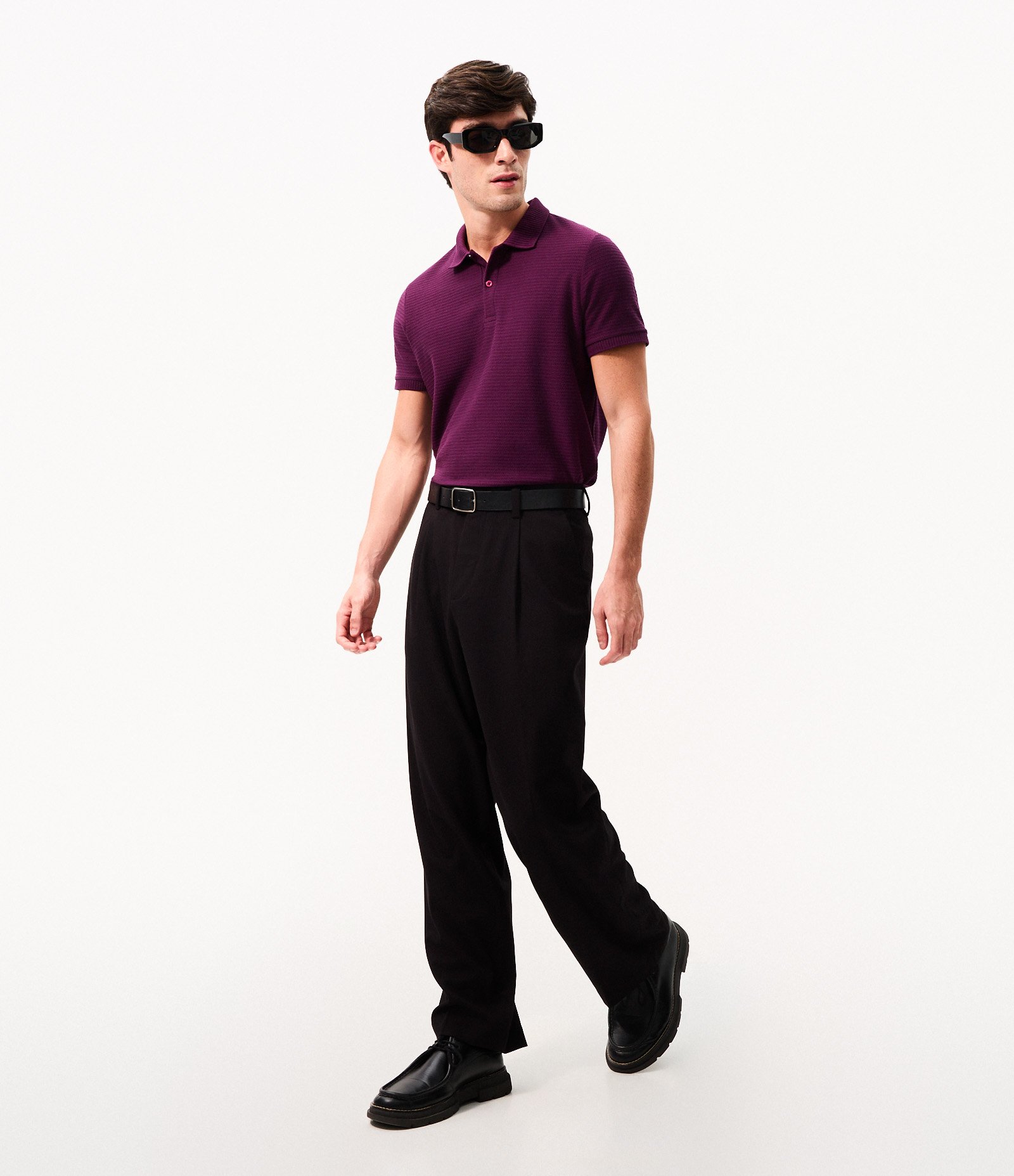 Camisa Polo Regular em Jacquard Texturizada Roxo 2