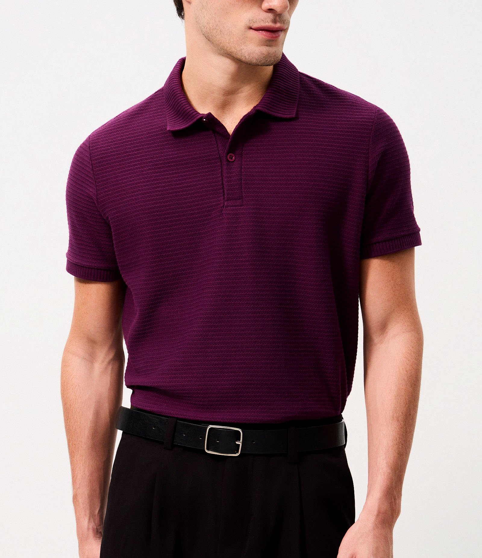 Camisa Polo Regular em Jacquard Texturizada Roxo 3