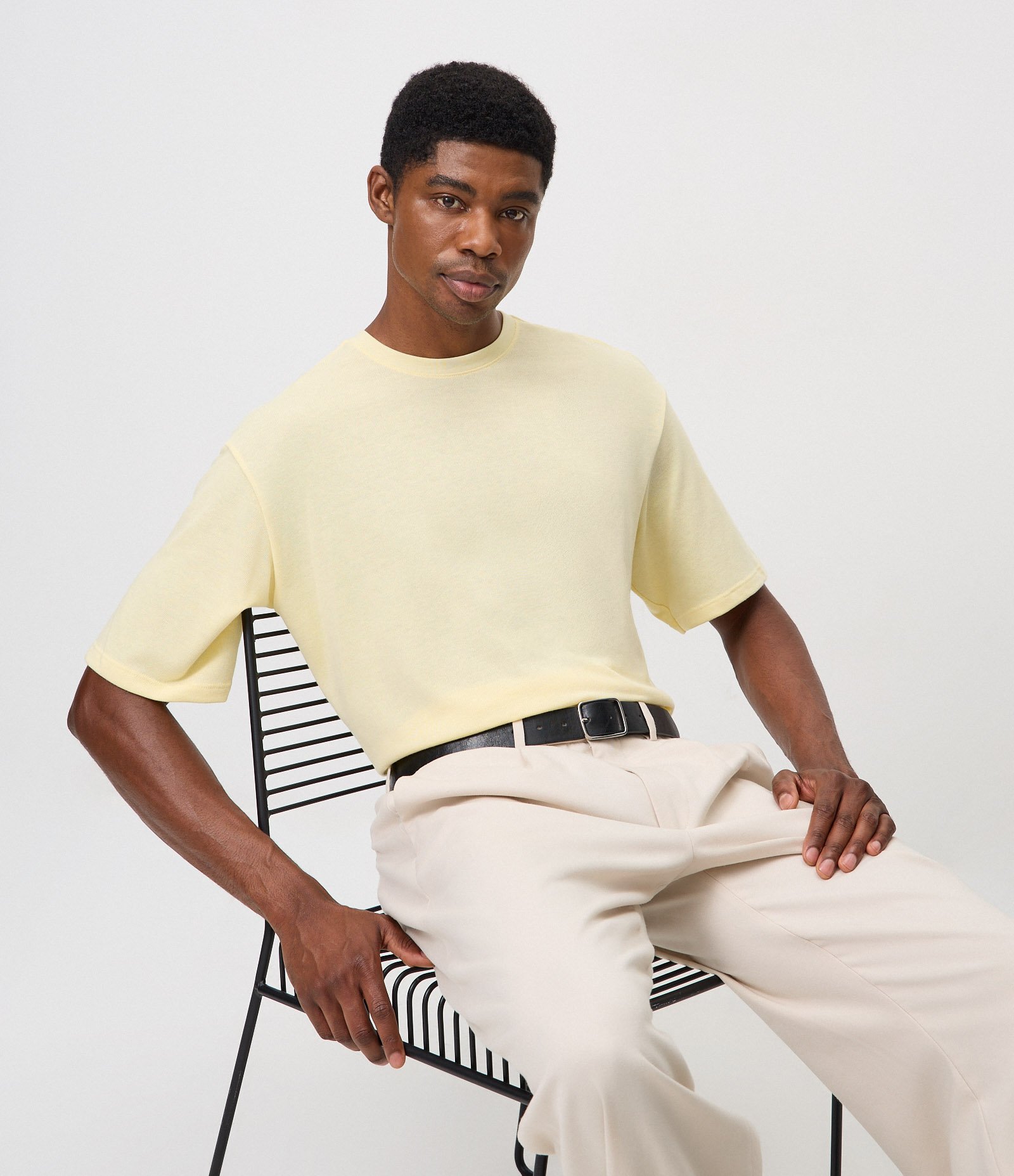 Camiseta Boxy Texturizada Decote Canoa Amarelo 1