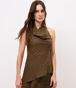 Blusa Assimétrica Estampada com Gola Halter Neck