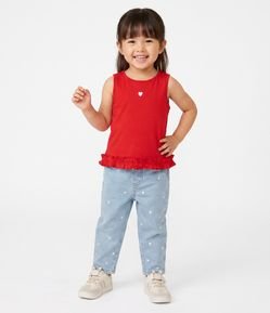 Regata Slim Infantil com Babado na Barra e Bordado Coração – Tam 1 a 6 Anos