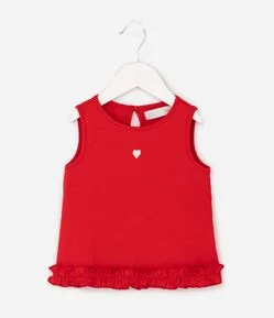 Regata Slim Infantil com Babado na Barra e Bordado Coração – Tam 1 a 6 Anos