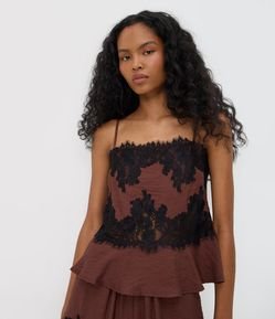 Blusa Peplum Alcinha com Renda Texturizada