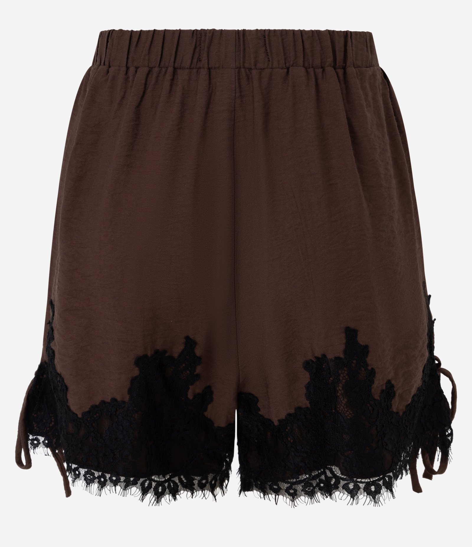 Short em Viscose com Detalhe de Renda e Amarração na Lateral Marrom 7