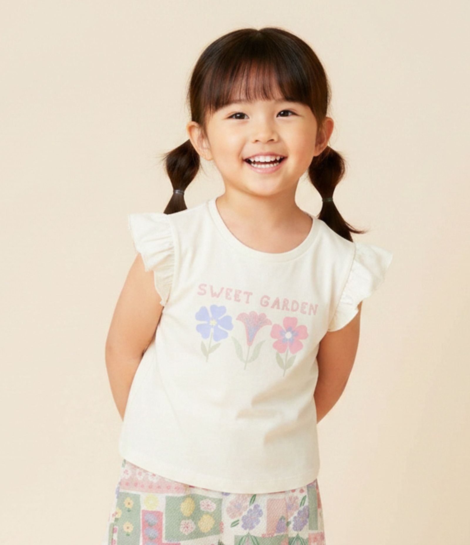 Conjunto Infantil com Estampa Floral – Tam 1 a 6 Anos Bege 1