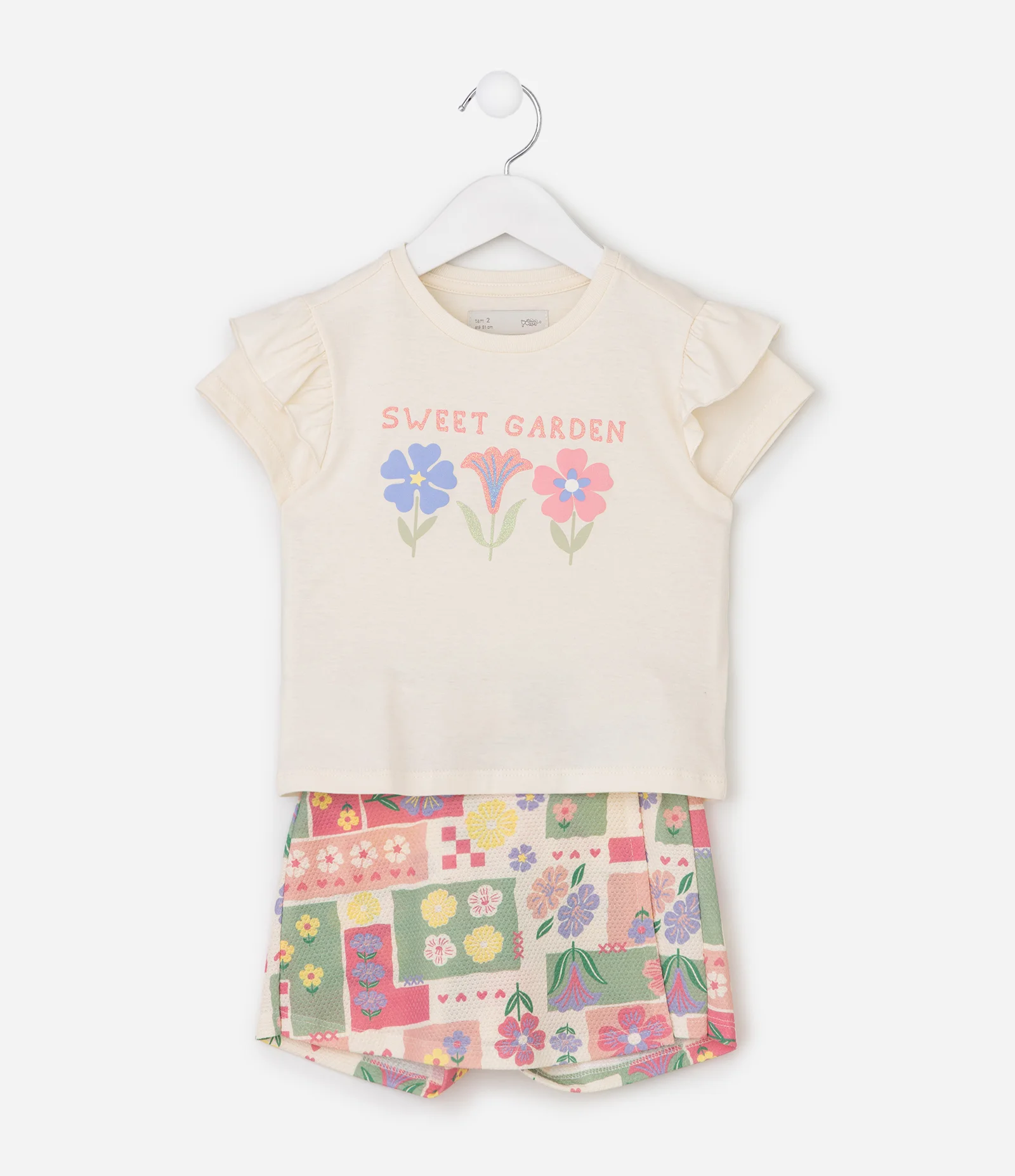 Conjunto Infantil com Estampa Floral – Tam 1 a 6 Anos Bege 2
