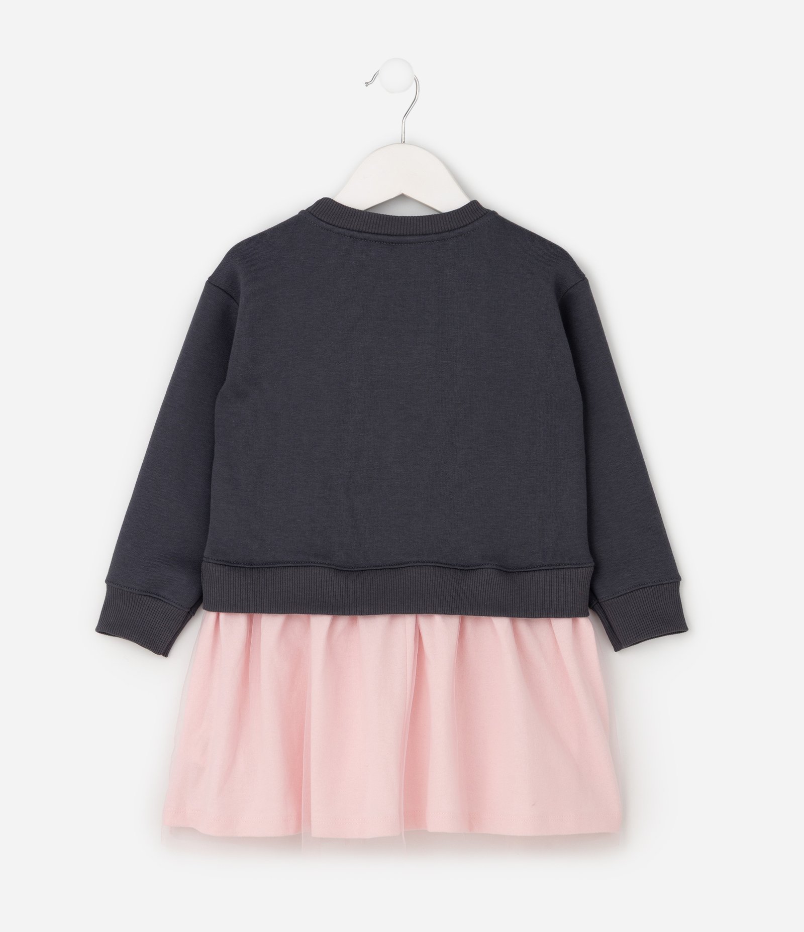 Vestido Infantil Minnie em Paetê com Saia em Tule e scrunchie – Tam 1 a 6 Anos Cinza/Rosa 3