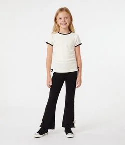 Calca Infantil Em Algodão Bailarina Renda Lateral -Tam 5 a 16 Anos