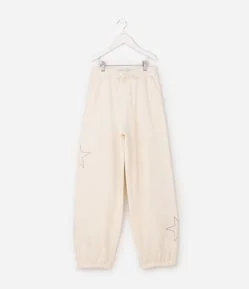 Calça Parachute Infantil em Moletom com Aplicação de Estrelas - Tam 5 A 16 Anos