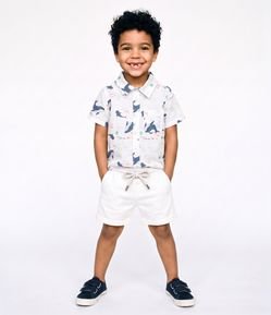 Camisa em Algodão com Estampa Ondas e Baleias Infantil - Tam 1 a 6 Anos