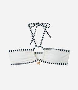 Biquíni Top Bandeau Canelado com Viés Contrastante