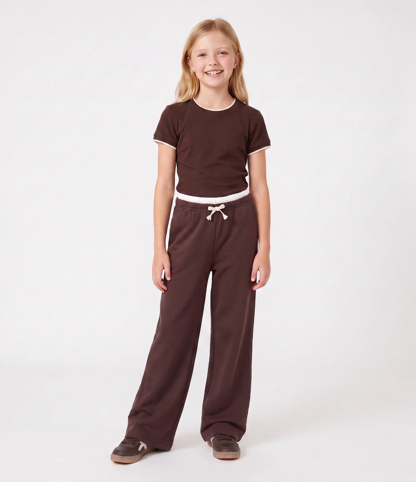 Calça Wide em Moletom com Cordão - Tam 5 a 16 Marrom 1