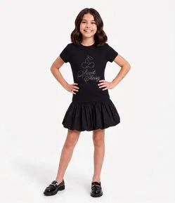 Short Saia Infantil Balonê em Tricoline - Tam 5 A 16 Anos
