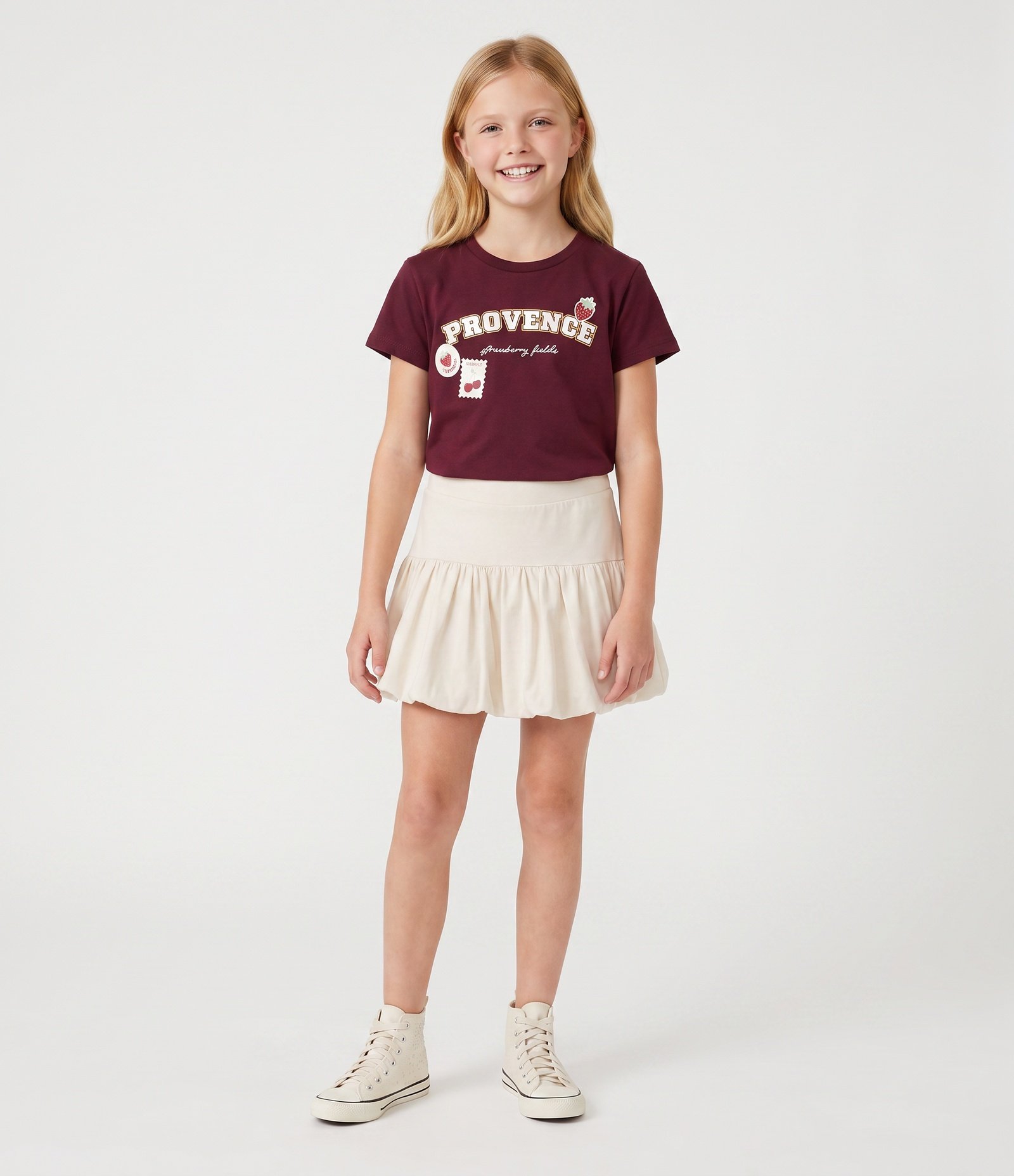 Short Saia Infantil Balonê em Tricoline - Tam 5 A 16 Anos Bege 1