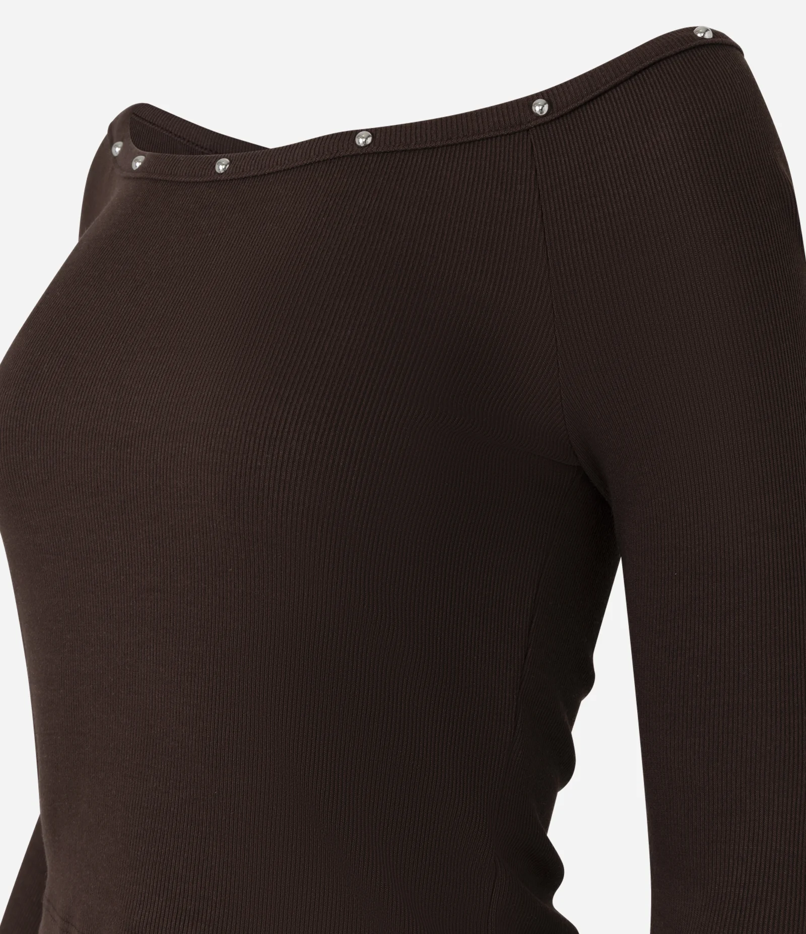 Blusa em Viscose com Decote Ombro a Ombro e Pedrinhas no Decote Marrom 2