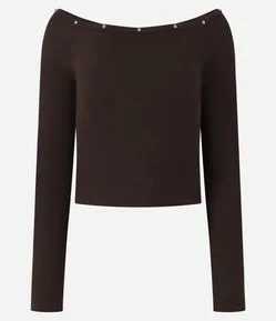 Blusa em Viscose com Decote Ombro a Ombro e Pedrinhas no Decote