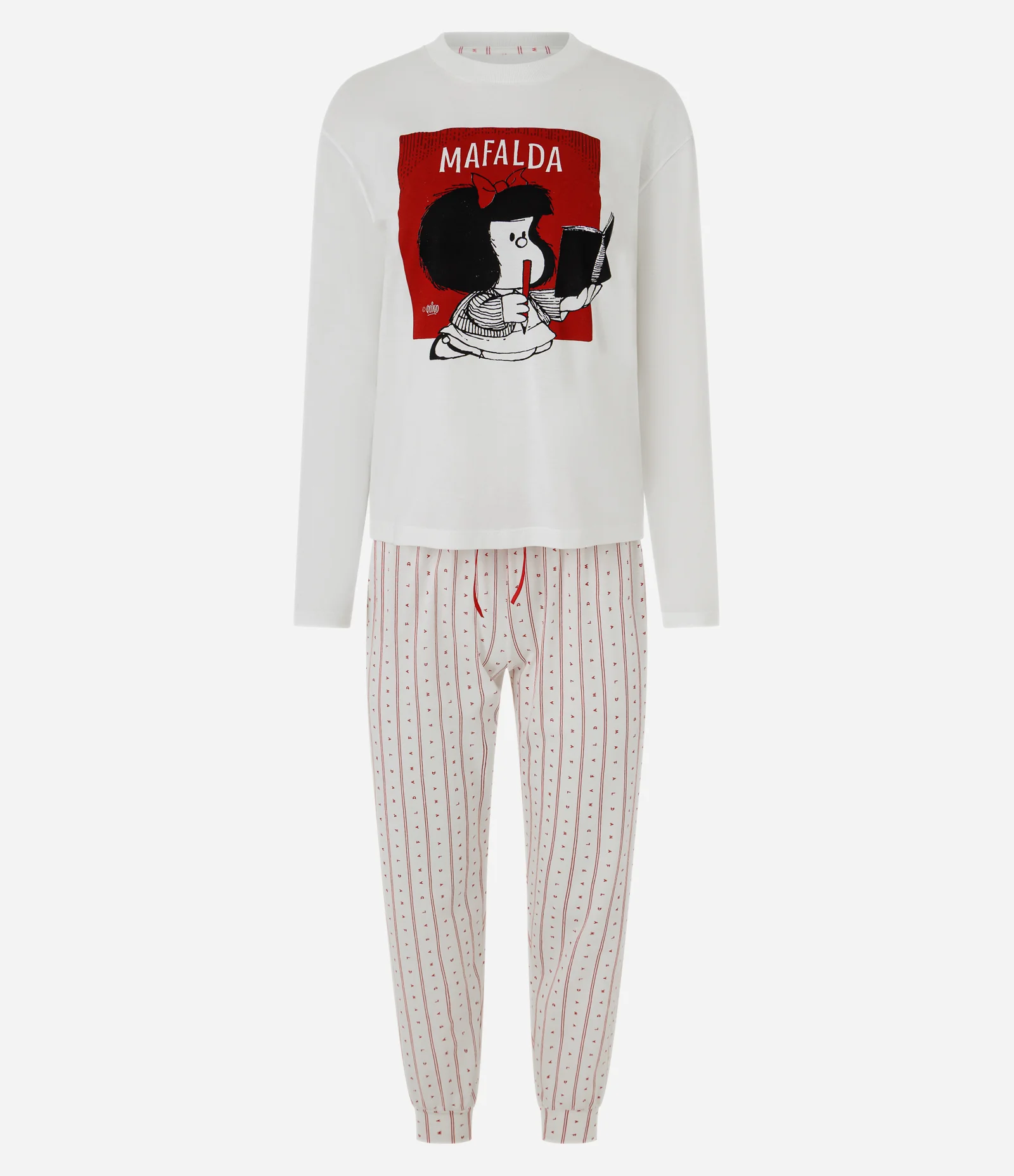 Pijama Longo em Algodão com Estampa de Corações Mafalda Branco 1