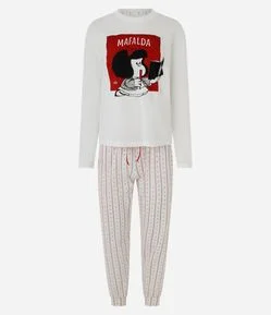 Pijama Longo em Algodão com Estampa de Corações Mafalda
