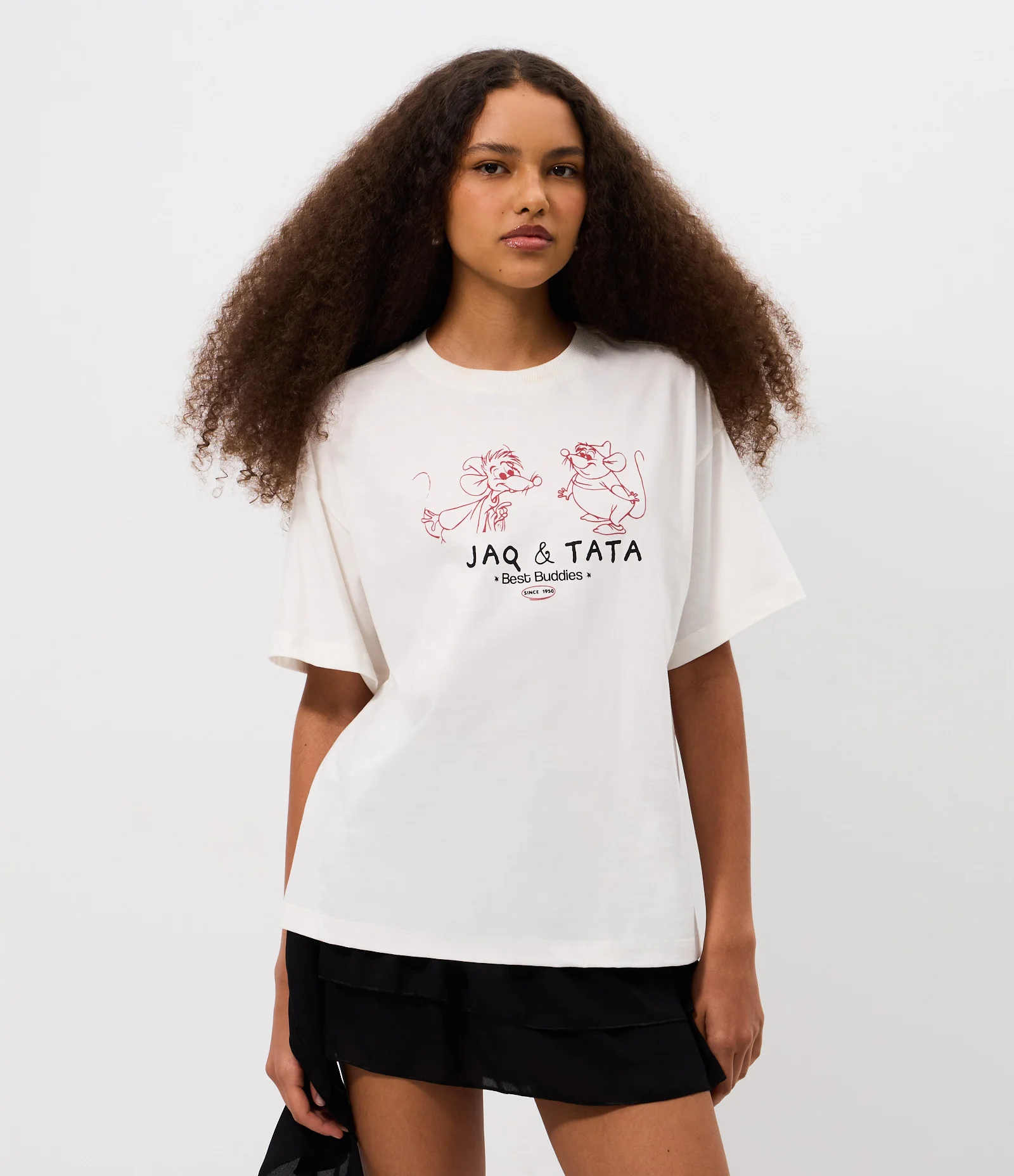 Camiseta em Algodão com Jaq e Tata de Cinderella Estampado Branco 1