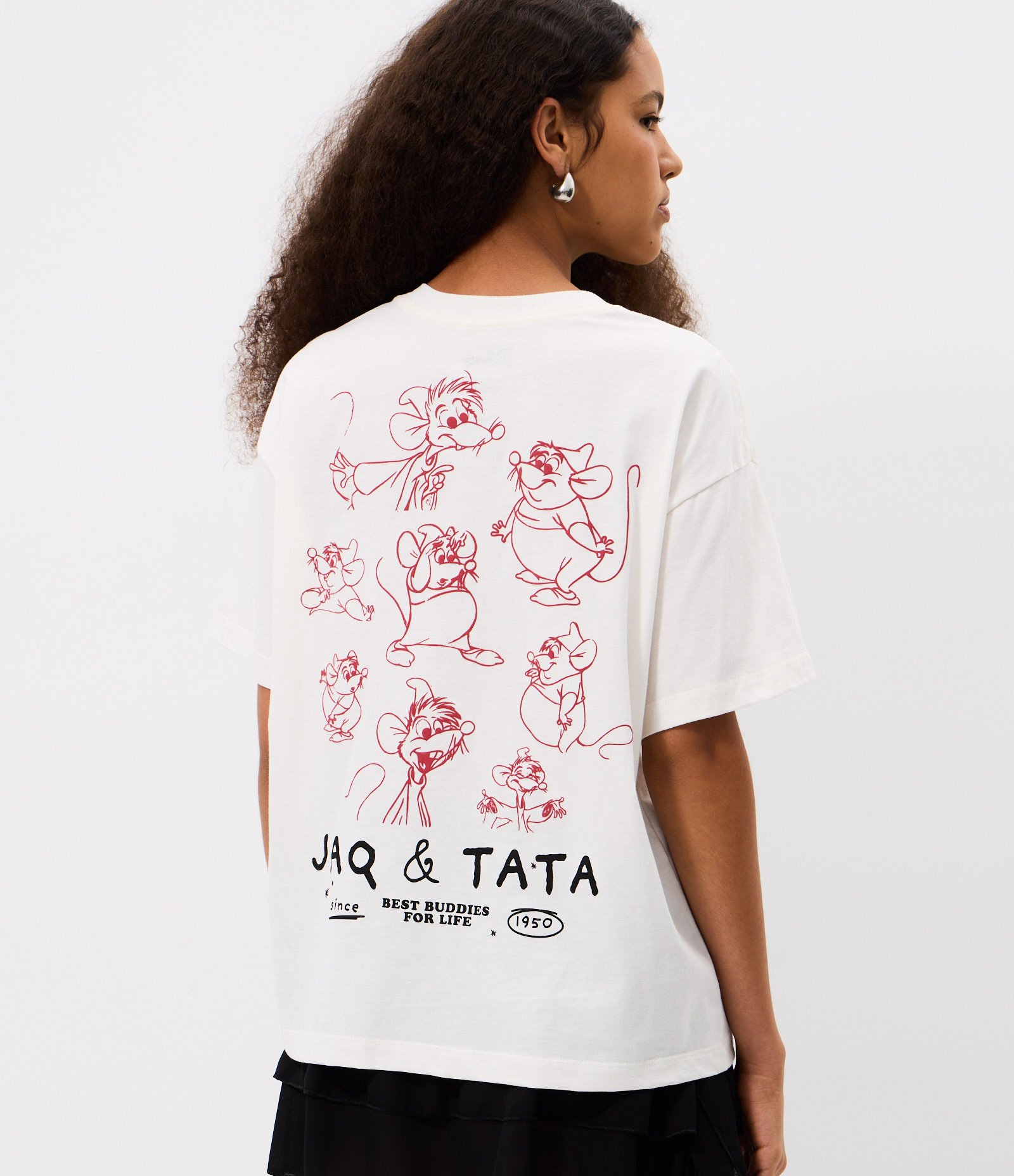 Camiseta em Algodão com Jaq e Tata de Cinderella Estampado Branco 4