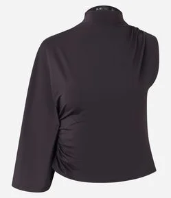 Blusa Ombro Único em Microfibra com Manga Longa Soltinha