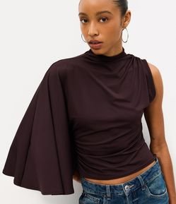 Blusa Ombro Único em Microfibra com Manga Longa Soltinha