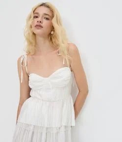 Blusa Peplum Corsetada em Cetim Texturizado com Alças para Amarração