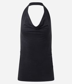 Blusa Frente Única em Suede com Decote Degagê