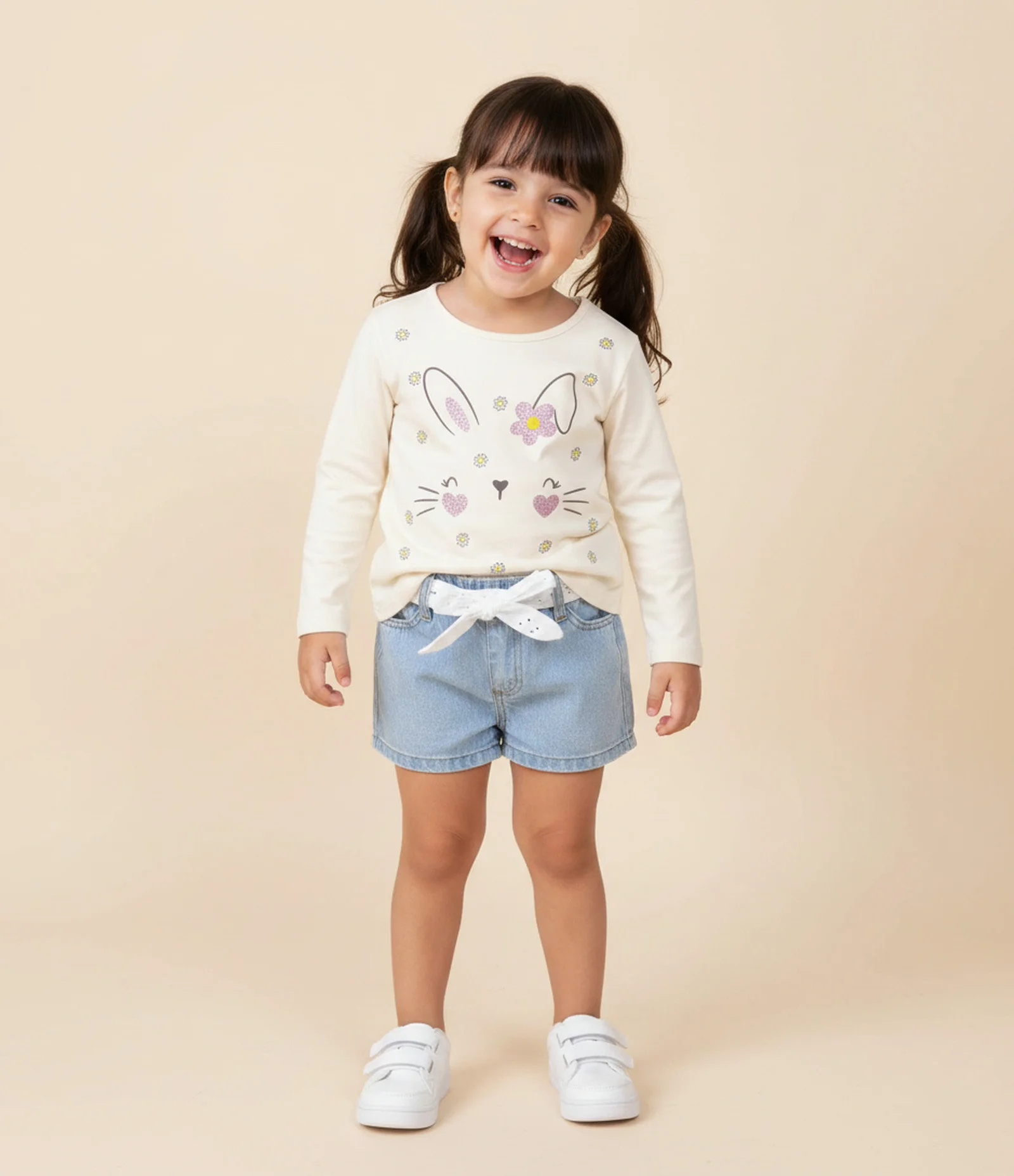 Blusa Infantil em Algodão com Estampa Coelhinha - Tam 1 a 6 Anos Bege 1