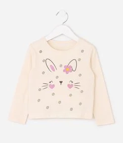 Blusa Infantil em Algodão com Estampa Coelhinha - Tam 1 a 6 Anos