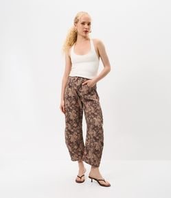 Calça Baggy Balloon em Sarja com Cintura Média Estampa Paisley
