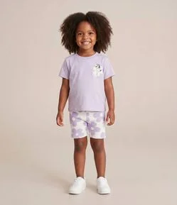 Conjunto Comfort Infantil com Estampa Bluey Floral e Bermuda Ciclista – Tam 1 a 6 Anos