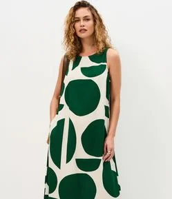 Vestido Midi em Viscolinho com Estampa Abstrata