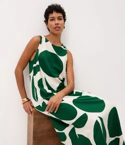 Vestido Midi em Viscolinho com Estampa Abstrata