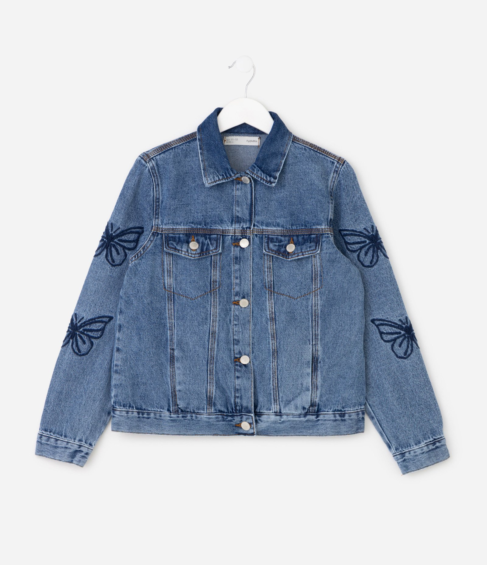 Jaqueta Jeans Infantil com Borboletas Bordadas nas Mangas - Tam 5 A 16 Anos Azul 7