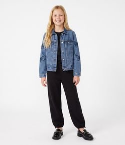 Jaqueta Jeans Infantil com Borboletas Bordadas nas Mangas - Tam 5 A 16 Anos
