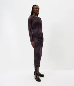 Vestido Midi Manga Longa em Tule com Efeito Manchado