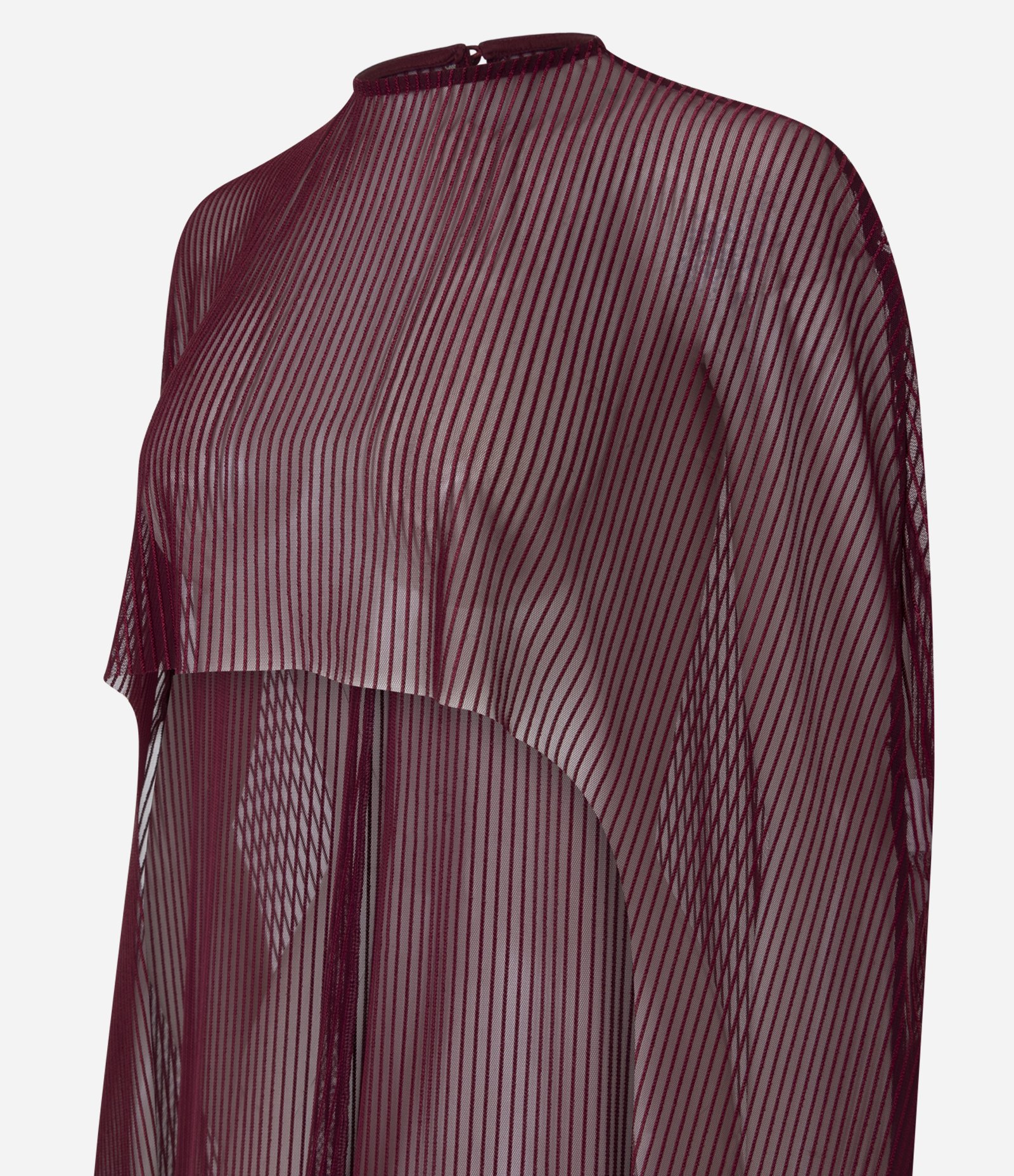 Blusa em Tule Listrado com Efeito Capa Vermelho 6